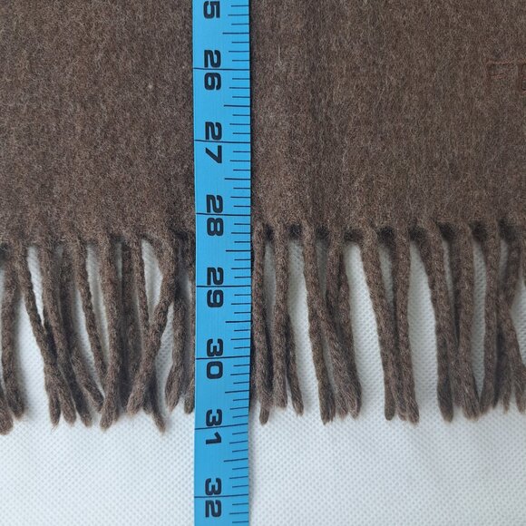 FENDI Cravatte Solid Logo Brushed Woven Cashmere Fringe Brown Rectangle SCARF - Picture 7 of 8